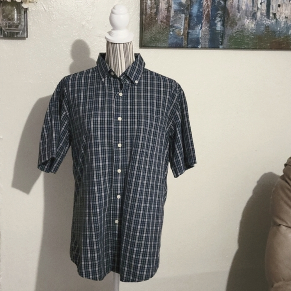Men's Short Sleeve Button Down Shirt Medium Navy Blue